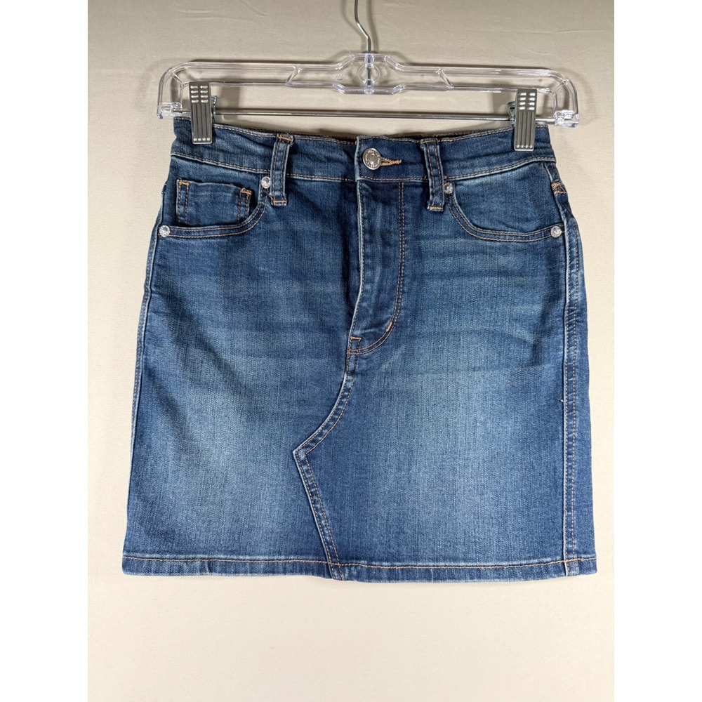 Free People We The Free Denim Mini Skirt Medium Wash Blue 24 Short Seam Detail